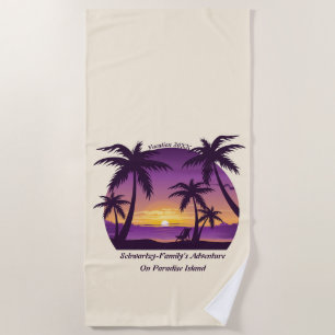 Vintage Tropical Beach Summer Sunset Palm Tree Beach Towel