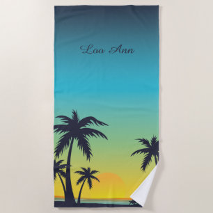 Vintage Tropical Beach Summer Sunset Palm Tree Beach Towel