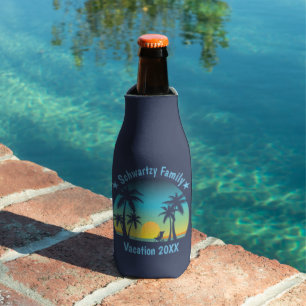 Vintage Tropical Beach Summer Sunset Palm Tree Bottle Cooler