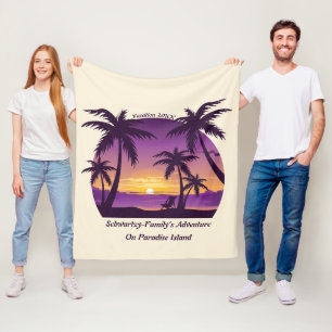 Vintage Tropical Beach Summer Sunset Palm Tree Fleece Blanket