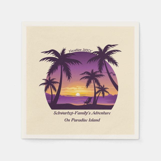 Vintage Tropical Beach Summer Sunset Palm Tree Napkins (Front)