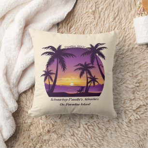 Vintage Tropical Beach Summer Sunset Palm Tree Throw Pillow