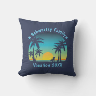 Vintage Tropical Beach Summer Sunset Palm Tree Throw Pillow