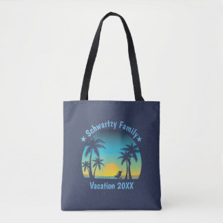 Vintage Tropical Beach Summer Sunset Palm Tree Tote Bag