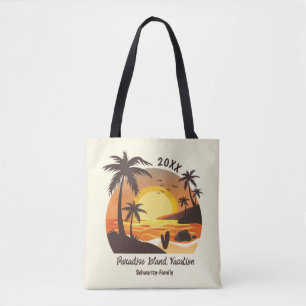 Vintage Tropical Beach Summer Sunset Palm Tree Tote Bag