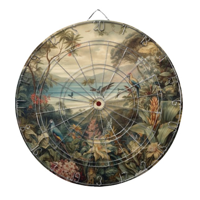 Vintage Tropical Bird Botanical Art | Luxury Dart Board (Front)