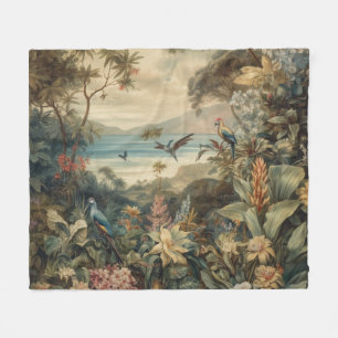 Vintage Tropical Bird Botanical Art Luxury Fleece Blanket