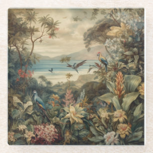 Vintage Tropical Bird Botanical Art   Luxury Glass Coaster
