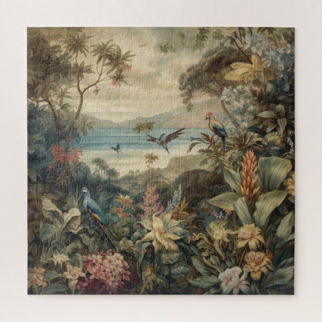 Vintage Tropical Bird Botanical Art | Luxury Jigsaw Puzzle (Vertical)