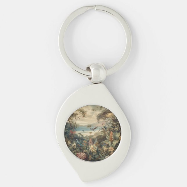Vintage Tropical Bird Botanical Art | Luxury  Keychain (Front)