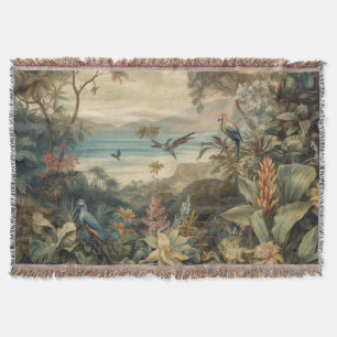 Vintage Tropical Bird Botanical Art   Luxury  Throw Blanket