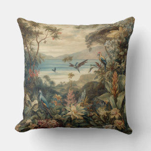 Vintage Tropical Bird Botanical Art Luxury Throw Pillow
