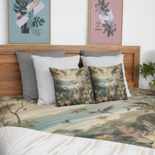 Vintage Tropical Bird Botanical Art   Luxury  Throw Pillow