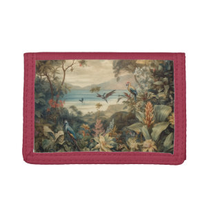Vintage Tropical Bird Botanical Art Luxury Tri-fold Wallet