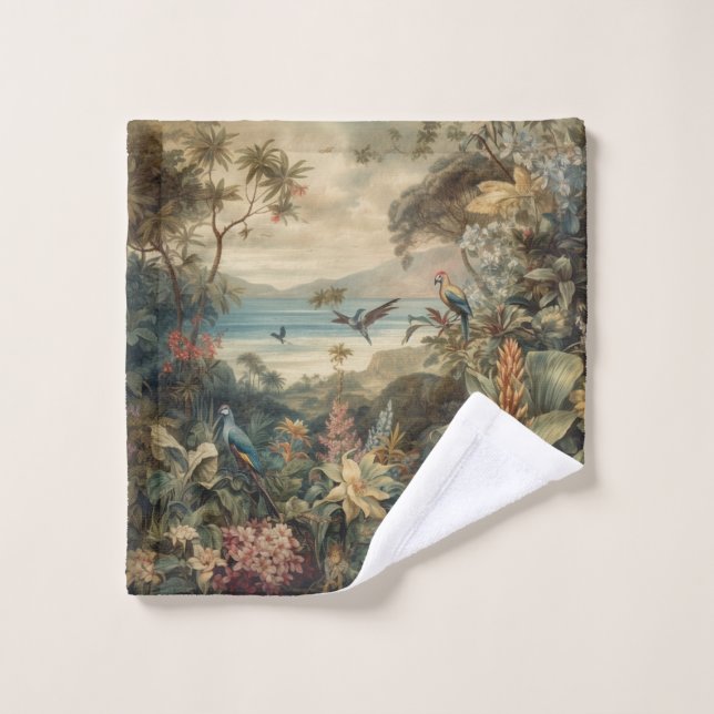 Vintage Tropical Bird Luxury  Bath Towel Set (Wash Cloth)