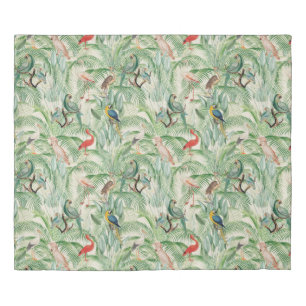 Vintage Tropical Birds and Palm Leaves Botanical Duvet Cover