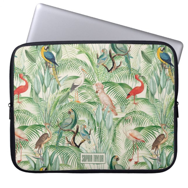 Vintage Tropical Birds and Palm leaves Laptop Sleeve (Front)