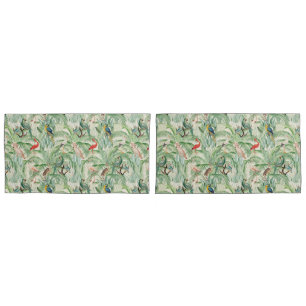 Vintage Tropical Birds and Palm leaves Pillow Case