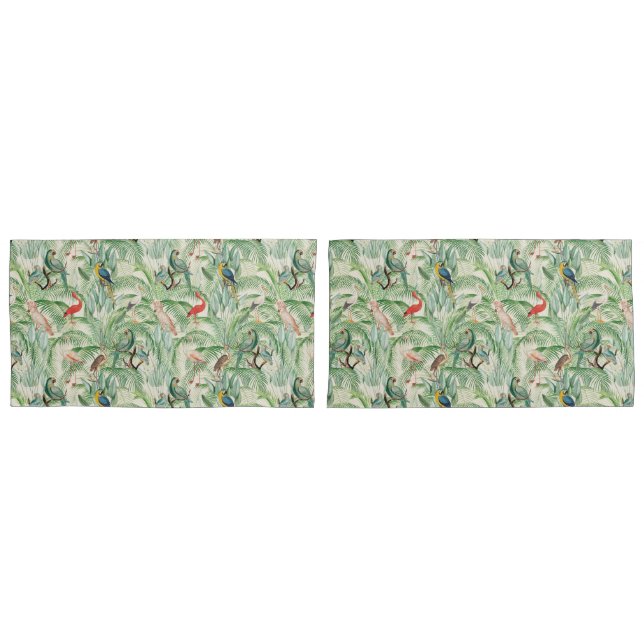 Vintage Tropical Birds and Palm leaves Pillow Case (Front-Set)