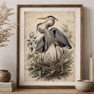 Vintage Tropical Birds on Palm Tree Wildlife Natur Canvas Photo Tile