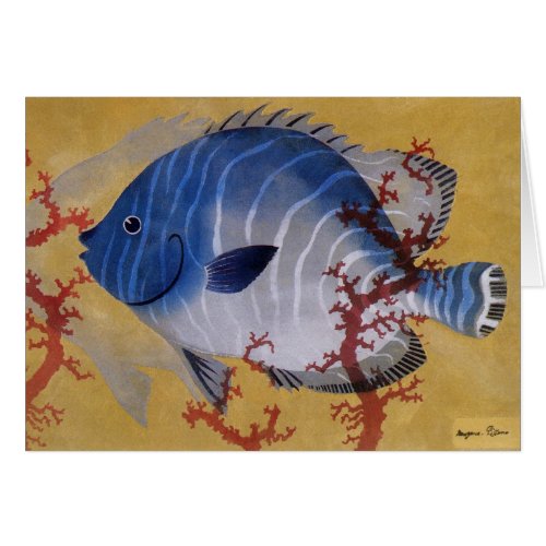 Vintage Tropical Blue Fish Coral Marine Ocean Life