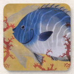 Vintage Tropical Blue Fish Coral Marine Ocean Life Beverage Coaster