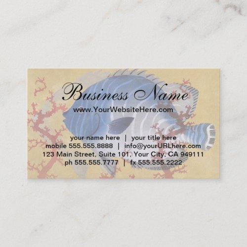 Vintage Tropical Blue Fish Coral Marine Ocean Life Business Card