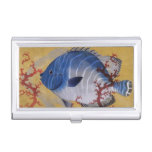 Vintage Tropical Blue Fish Coral Marine Ocean Life Business Card Holder
