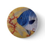 Vintage Tropical Blue Fish Coral Marine Ocean Life Button