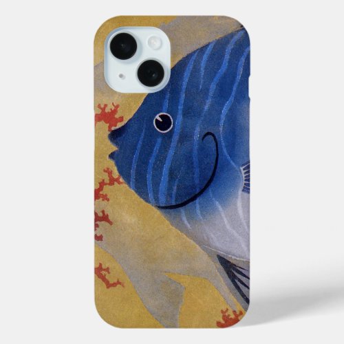 Vintage Tropical Blue Fish Coral Marine Ocean Life iPhone 15 Case