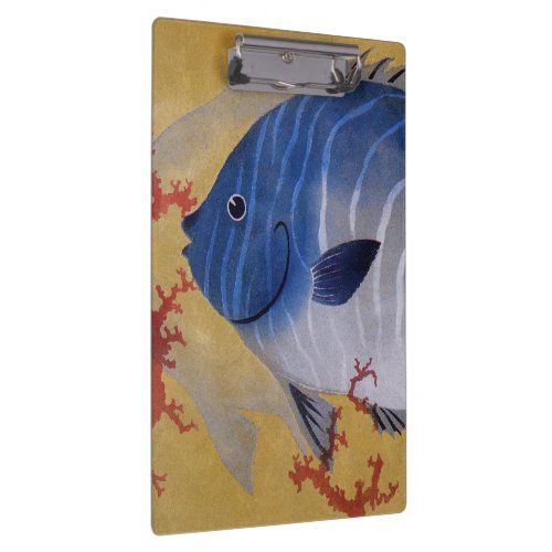 Vintage Tropical Blue Fish Coral Marine Ocean Life Clipboard