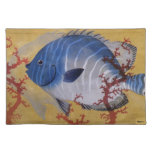 Vintage Tropical Blue Fish Coral Marine Ocean Life Cloth Placemat