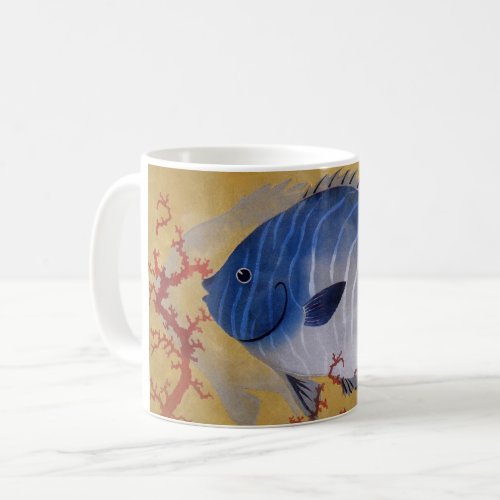 Vintage Tropical Blue Fish Coral Marine Ocean Life Coffee Mug