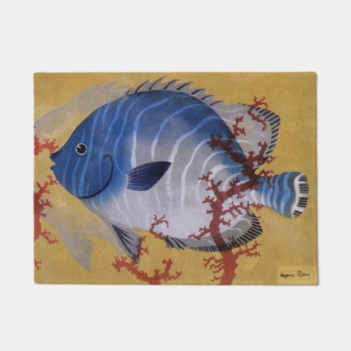 Vintage Tropical Blue Fish Coral Marine Ocean Life Doormat