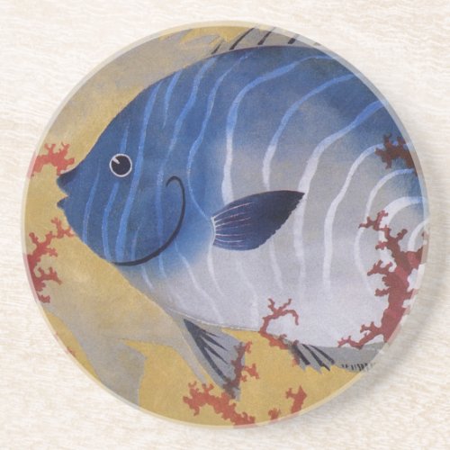 Vintage Tropical Blue Fish Coral Marine Ocean Life Drink Coaster