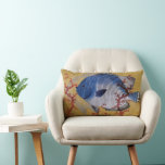 Vintage Tropical Blue Fish Coral Marine Ocean Life Lumbar Pillow
