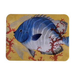 Vintage Tropical Blue Fish Coral Marine Ocean Life Magnet