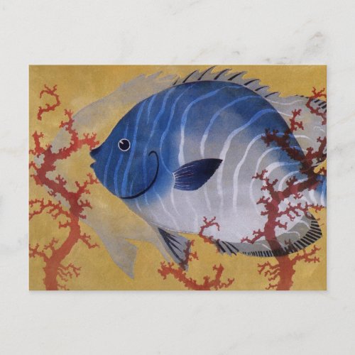 Vintage Tropical Blue Fish Coral Marine Ocean Life Postcard