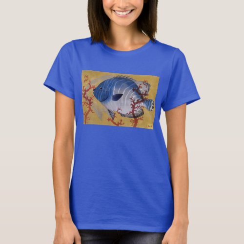 Vintage Tropical Blue Fish Coral Marine Ocean Life T_Shirt