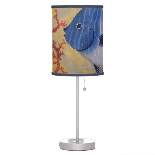 Vintage Tropical Blue Fish Coral Marine Ocean Life Table Lamp