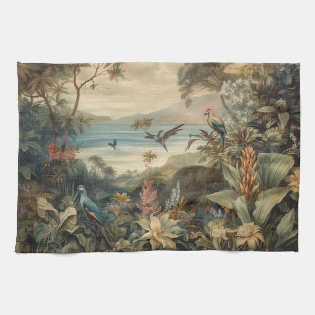 Vintage Tropical Botanical Art | Luxury Designer Kitchen Towel (Horizontal)