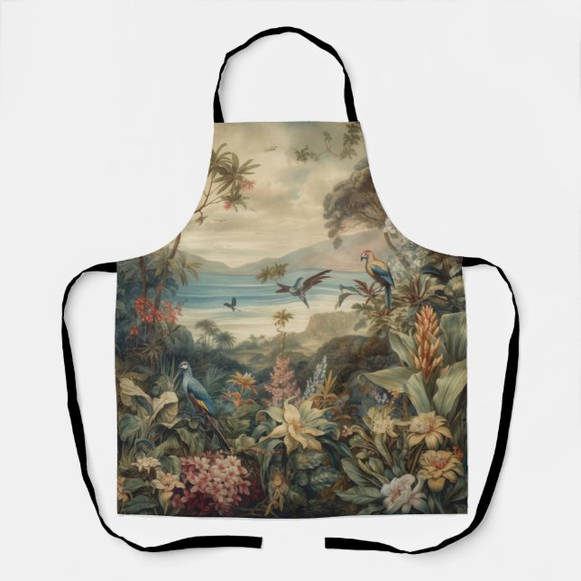Vintage Tropical Botanical Paradise Art | Elegant  Apron (Front)