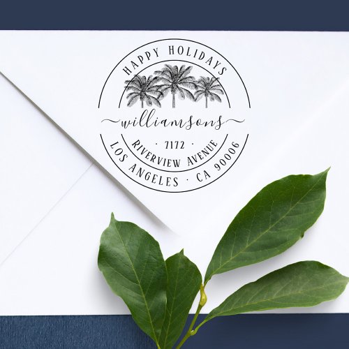 Vintage Tropical Christmas Return Address Rubber Stamp