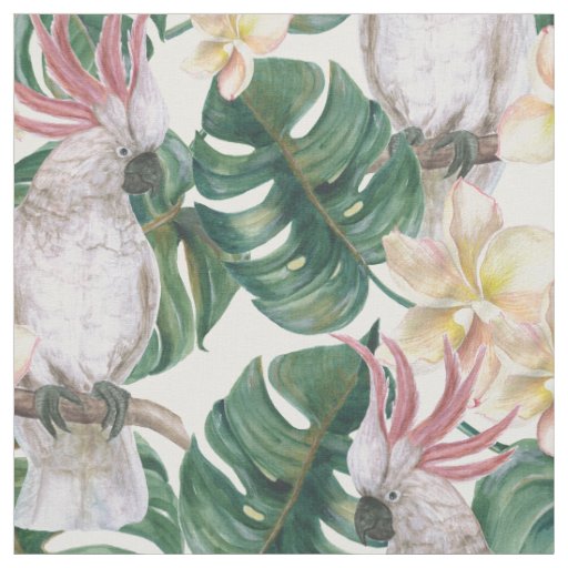 Vintage tropical cockatoo flower fabric
