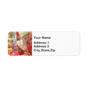 Vintage Tropical Cockatoo & Rose Botanical Art Label