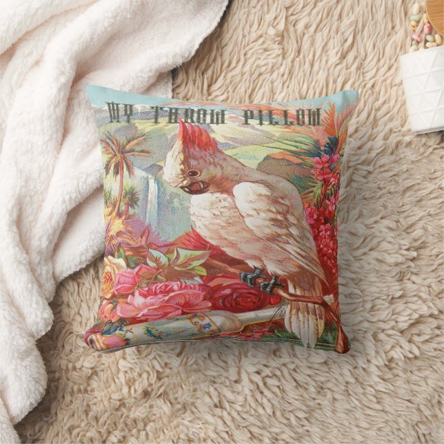 Vintage Tropical Cockatoo  Throw Pillow (Blanket)