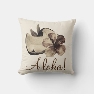 Vintage Tropical Coconut & Hibiscus Elegant Chic Throw Pillow