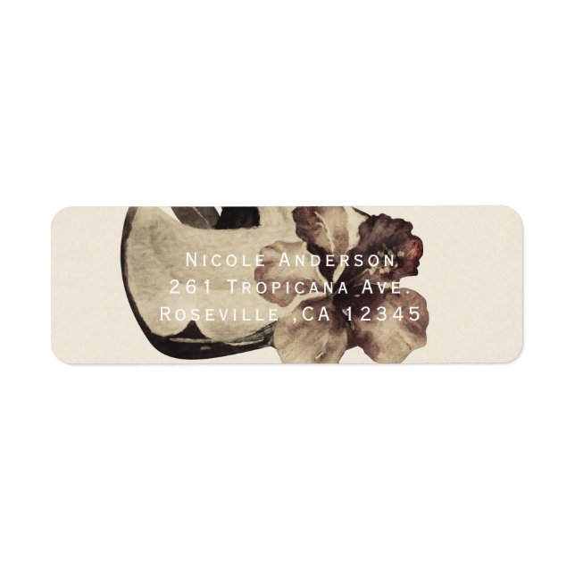 Vintage Tropical Coconut & Hibiscus Invitation Label (Front)