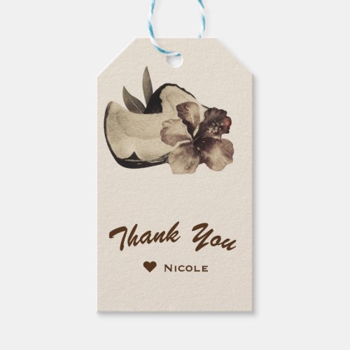 Vintage Tropical Coconut  Hibiscus Wedding Party Gift Tags