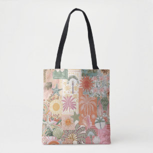 Vintage Tropical Collage Pattern Retro Palm Sun Tote Bag